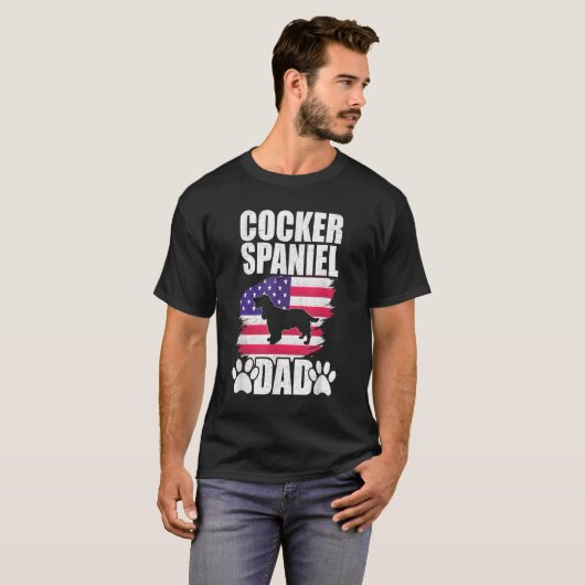 Cocker Spaniel Dad Dog Lover American US Flag  Tシャツ (正面フル)