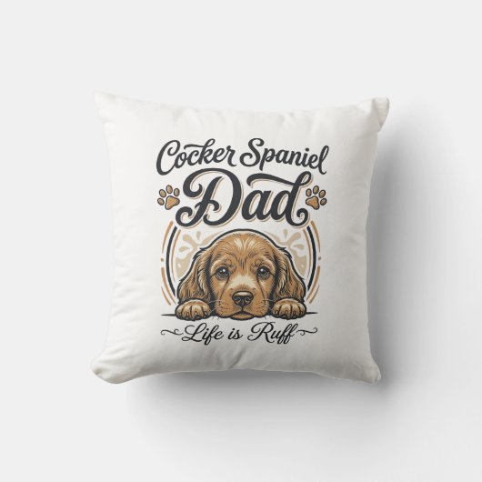 Cocker Spaniel Dad Life Is Ruff Vintage Dog Shirt_ クッション (正面)
