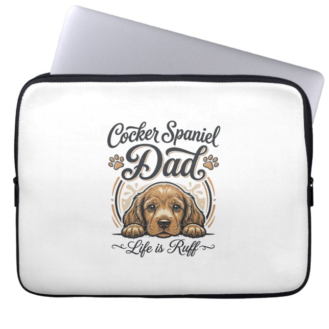Cocker Spaniel Dad Life Is Ruff Vintage Dog Shirt_ ラップトップスリーブ (正面)