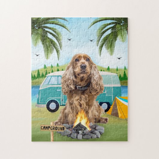 Cocker Spaniel Dog Camping ジグソーパズル (縦)