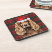 Cocker Spaniel Dog Holiday Plaid for Christmas コースター (左側)