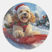 Cocker Spaniel Dog in Sledge Let it Snow Christmas ラウンドシール (正面)