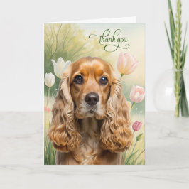 Cocker Spaniel Dog in Tulip Garden サンキューカード