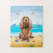cocker spaniel dog on beach ジグソーパズル (縦)