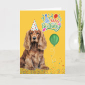 Cocker Spaniel Dog Party Hat Yellow Birthday カード (正面)