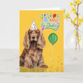Cocker Spaniel Dog Party Hat Yellow Birthday カード (黄色い花)