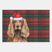 Cocker Spaniel Dog Red and Green Plaid Christmas ラッピングペーパーシート (正面3)