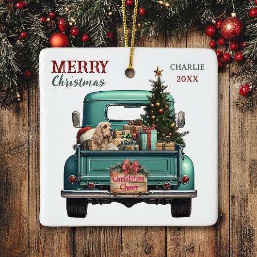 Cocker Spaniel Dog Retro Truck Christmas セラミックオーナメント