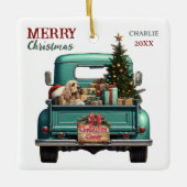 Cocker Spaniel Dog Retro Truck Christmas セラミックオーナメント (正面)