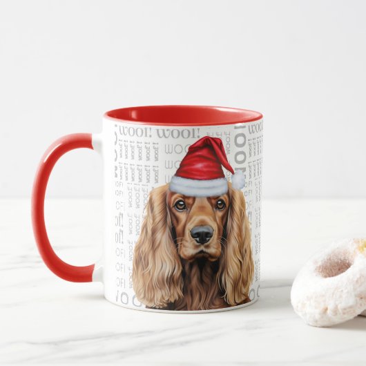 Cocker Spaniel Dog Santa Woof Christmas マグカップ (ドーナツ)