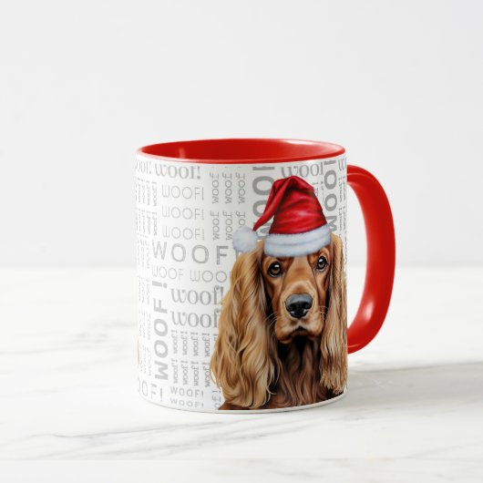 Cocker Spaniel Dog Santa Woof Christmas マグカップ (正面右)