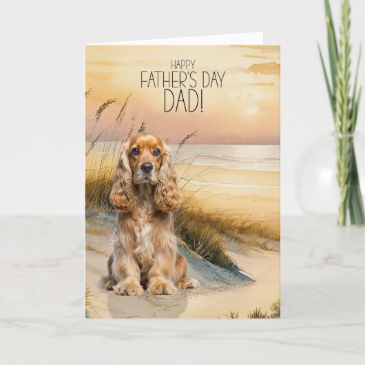 Cocker Spaniel Dog Sunset Beach Father's Day シーズンカード (正面)