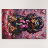 Cocker Spaniel Dog Valentine's Day Red Ottoman ジグソーパズル (横)