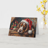 Cocker Spaniel Dog Vintage Christmas Toy Box カード (黄色い花)