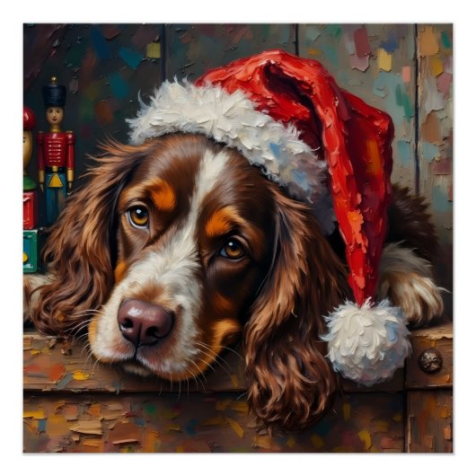 Cocker Spaniel Dog Vintage Christmas Toy Box ポスター (正面)