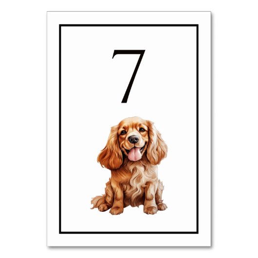 Cocker Spaniel Dog Watercolor Table Number テーブルナンバー (正面)