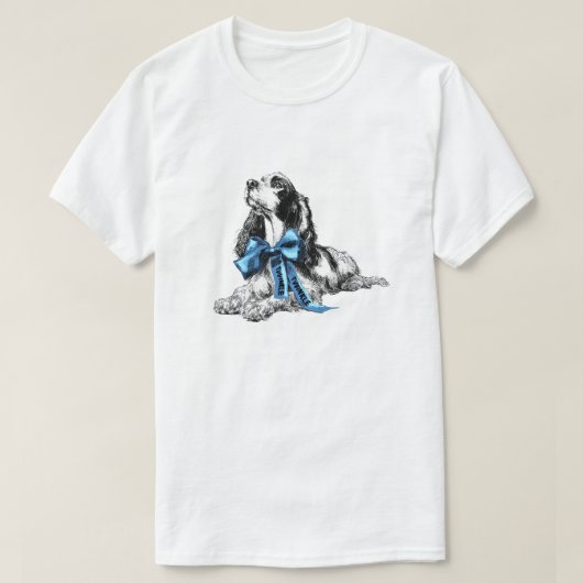 Cocker Spaniel Dog with Blue Bow Hand-Drawn Sketch Tシャツ (デザイン正面)