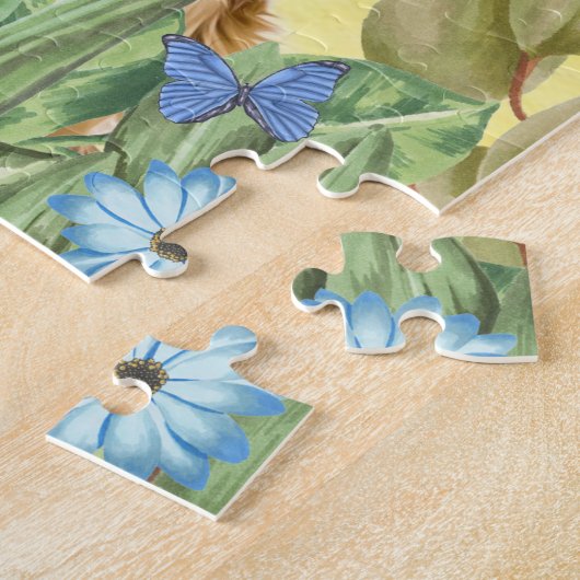 Cocker Spaniel Dog with Flowers Spring ジグソーパズル (側面)