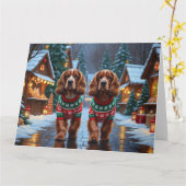 Cocker Spaniel Dogs Christmas Snow Holiday カード (黄色い花)