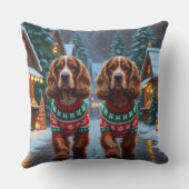 Cocker Spaniel Dogs Christmas Snow Holiday クッション (裏面)