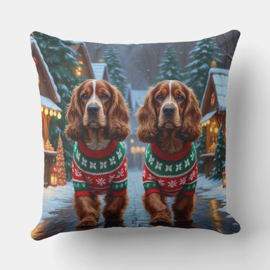 Cocker Spaniel Dogs Christmas Snow Holiday クッション (裏面)