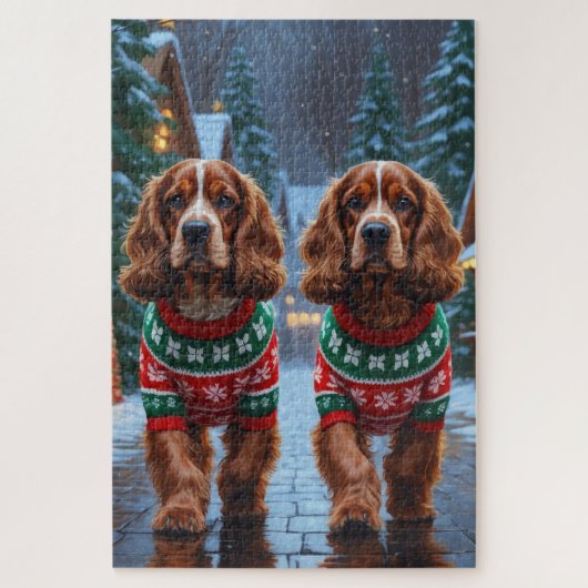 Cocker Spaniel Dogs Christmas Snow Holiday ジグソーパズル (縦)