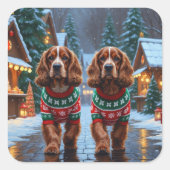 Cocker Spaniel Dogs Christmas Snow Holiday スクエアシール (正面)