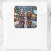 Cocker Spaniel Dogs Christmas Snow Holiday スクエアシール (バッグ)