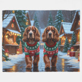 Cocker Spaniel Dogs Christmas Snow Holiday フリースブランケット (正面(横))