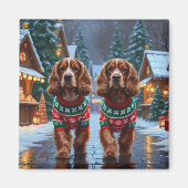 Cocker Spaniel Dogs Christmas Snow Holiday マグネット (正面)