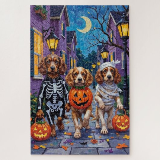 Cocker Spaniel Dogs Trick-or-Treating in Halloween ジグソーパズル (縦)