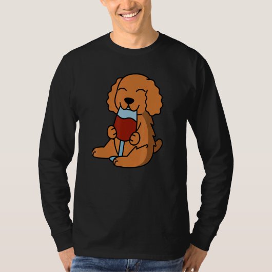 Cocker Spaniel Drinking Wine Dog Tシャツ (正面)