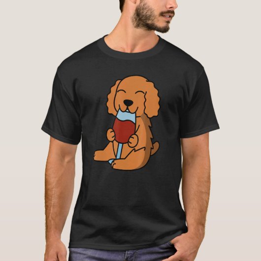 Cocker Spaniel Drinking Wine Dog Tシャツ (正面)