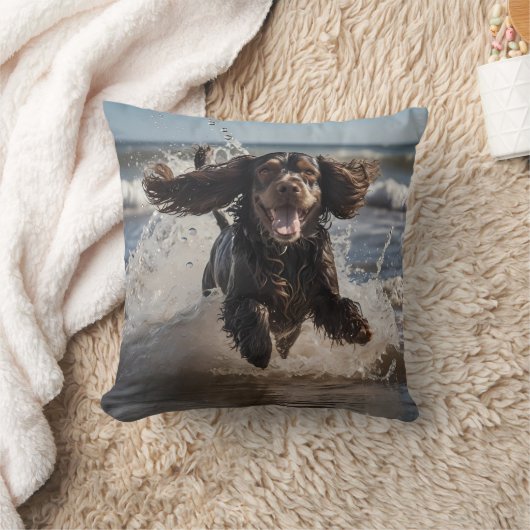 Cocker Spaniel Elegant Throw Pillow クッション (ブランケット)