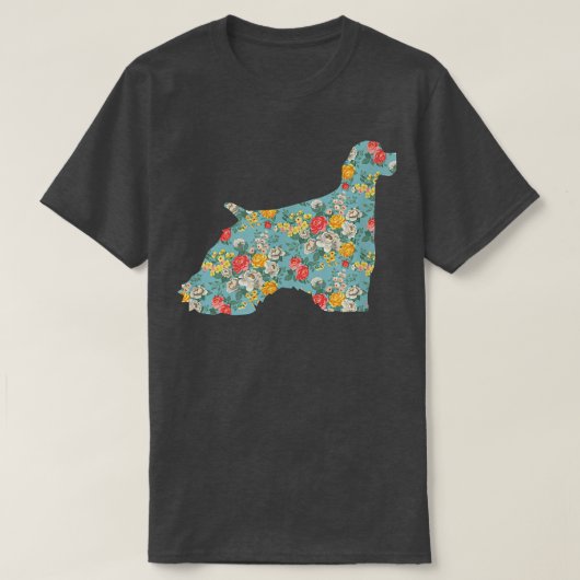 Cocker Spaniel Flower Silhouette Floral Dog Tシャツ (デザイン正面)