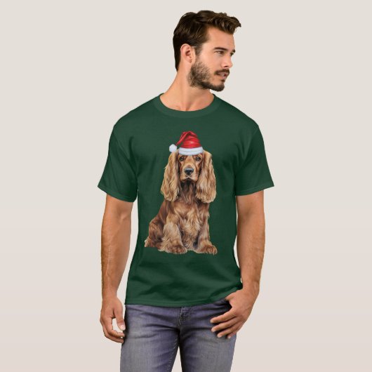 Cocker Spaniel Funny Christmas Santa Dog Tシャツ (正面フル)