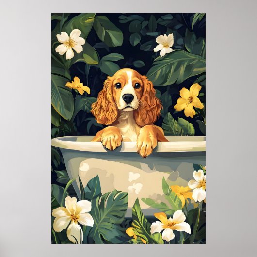 Cocker Spaniel In Bathtub Poster, Funny Dog ポスター (正面)