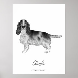 Cocker Spaniel In Black And White & Custom Text ポスター