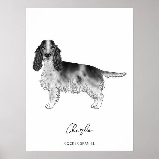 Cocker Spaniel In Black And White & Custom Text ポスター (正面)