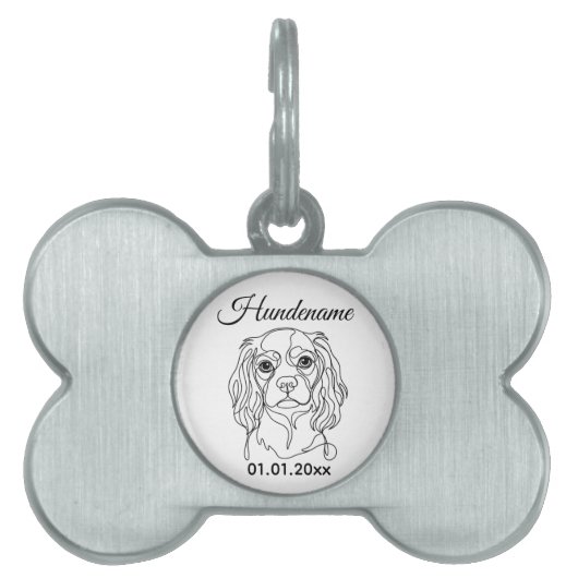Cocker Spaniel Line Art Personalized Tag ペットネームタグ (正面)