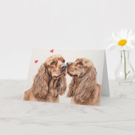 Cocker Spaniel Pair Valentine's Day カード (小さな植物)