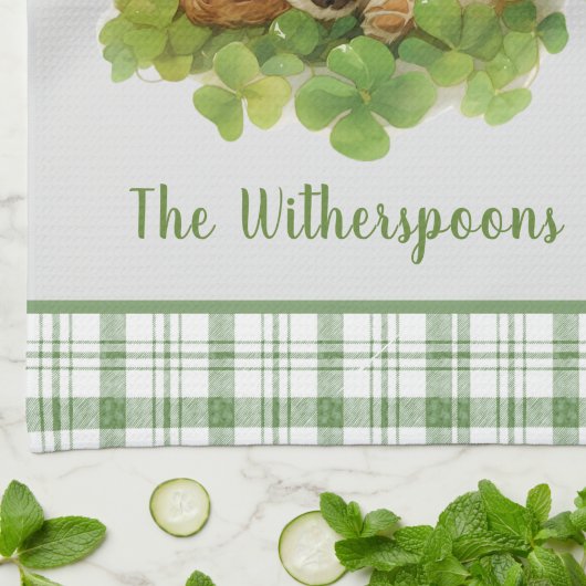 Cocker Spaniel Puppy Sleeping in Shamrocks Plaid  キッチンタオル