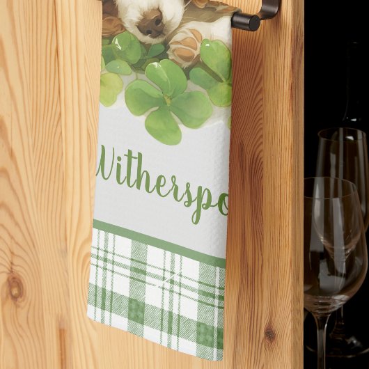 Cocker Spaniel Puppy Sleeping in Shamrocks Plaid  キッチンタオル