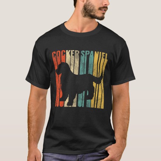 Cocker Spaniel Retro 1970s Dog Silhouette Cracked Tシャツ (正面)