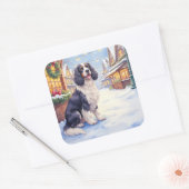 Cocker Spaniel Snowy Village Christmas Art スクエアシール (封筒)