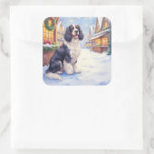 Cocker Spaniel Snowy Village Christmas Art スクエアシール (バッグ)