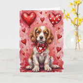 Cocker Spaniel Valentine’s Day Dog with Hearts Red カード (黄色い花)