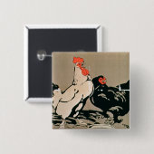 Cockerelおよび雌鶏(色のlitho) 缶バッジ (正面&裏面)