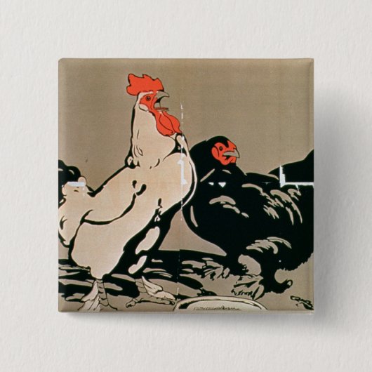 Cockerelおよび雌鶏(色のlitho) 缶バッジ (正面)