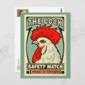 Cockerel vintage matchbox label Sweden ポストカード (正面/裏面)